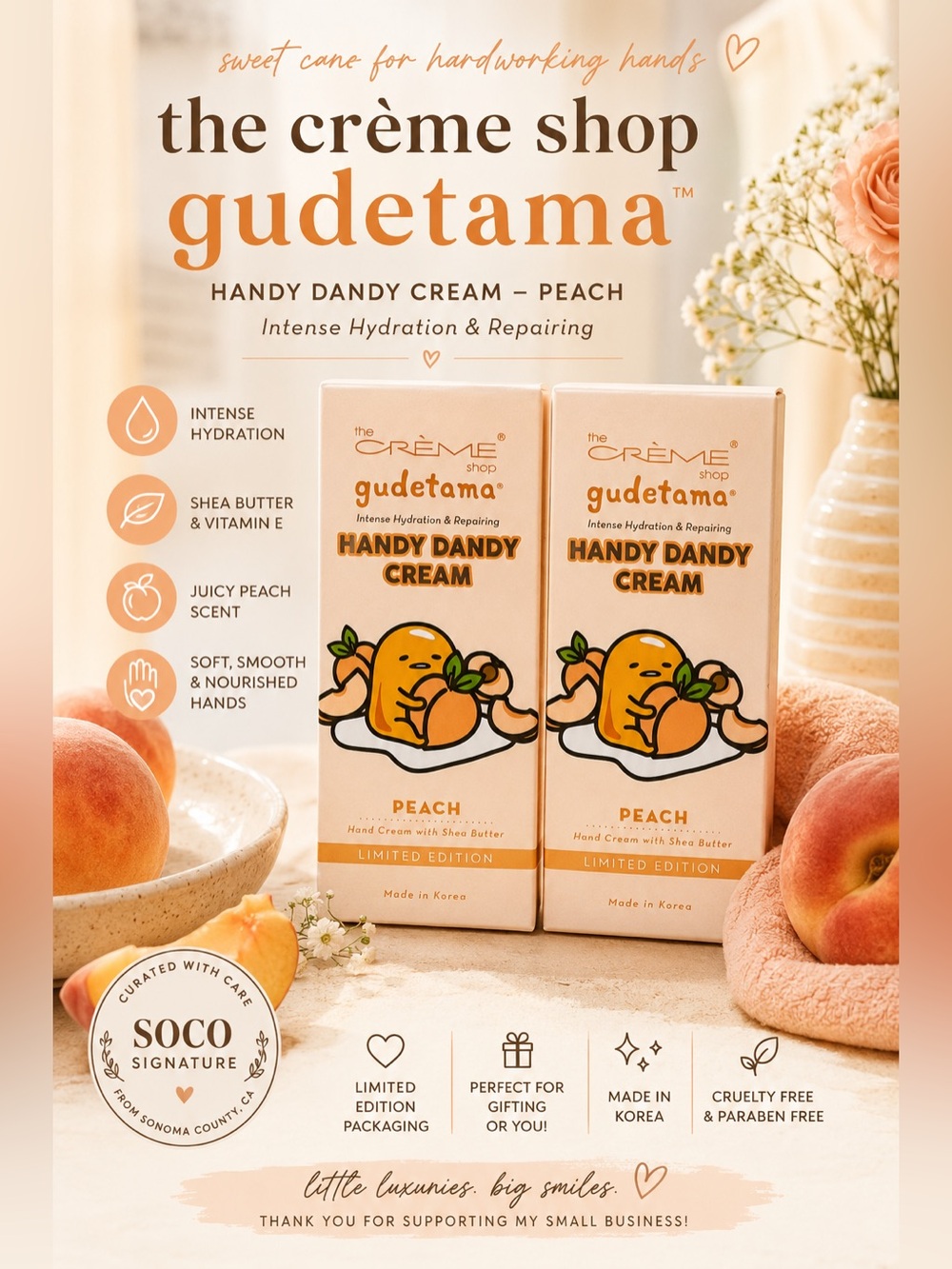 The Crème Shop x Gudetama Peach Hand Cream Lotion 2 Pack NIB Sanrio Kawaii